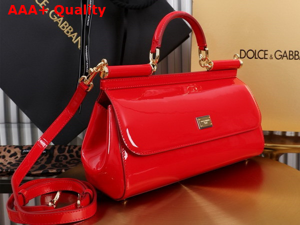 Dolce Gabbana Elongated Medium Sicily Handbag in Red Polished Calfskin Replica