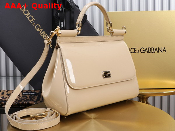 Dolce Gabbana Large Sicily Handbag in Beige Patent Leather Replica