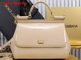 Dolce Gabbana Large Sicily Handbag in Beige Patent Leather Replica
