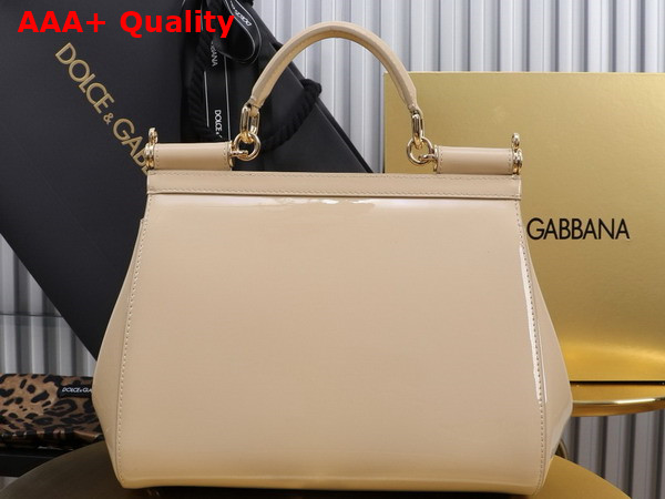 Dolce Gabbana Large Sicily Handbag in Beige Patent Leather Replica