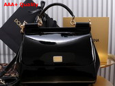 Dolce Gabbana Large Sicily Handbag in Black Patent Leather Replica