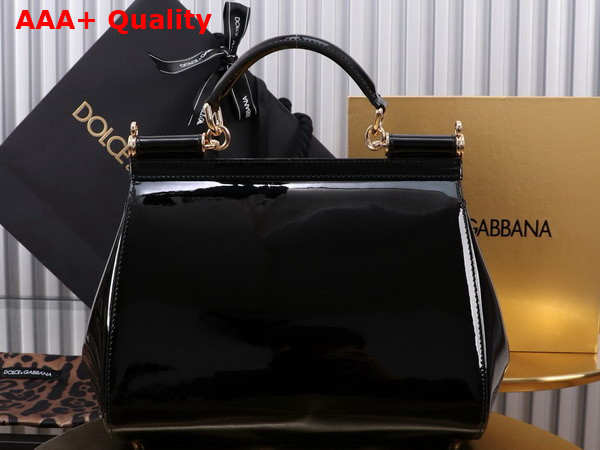 Dolce Gabbana Large Sicily Handbag in Black Patent Leather Replica