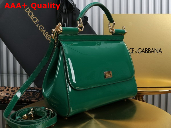Dolce Gabbana Large Sicily Handbag in Green Patent Leather Replica