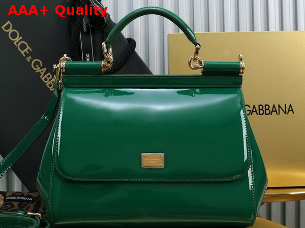 Dolce Gabbana Large Sicily Handbag in Green Patent Leather Replica