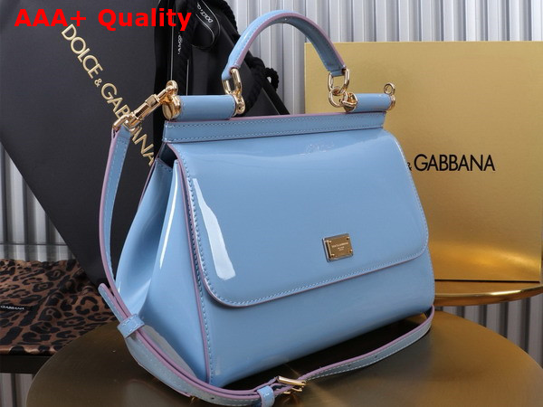 Dolce Gabbana Large Sicily Handbag in Light Blue Patent Leather Replica