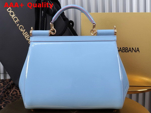 Dolce Gabbana Large Sicily Handbag in Light Blue Patent Leather Replica