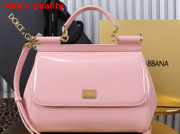 Dolce Gabbana Large Sicily Handbag in Pink Patent Leather Replica