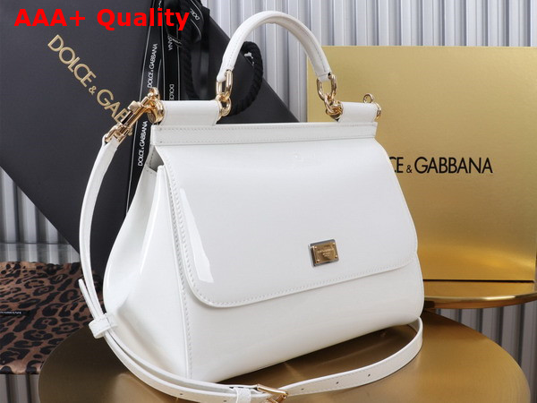 Dolce Gabbana Large Sicily Handbag in White Patent Leather Replica