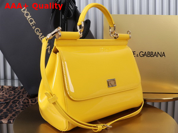 Dolce Gabbana Large Sicily Handbag in Yellow Patent Leather Replica