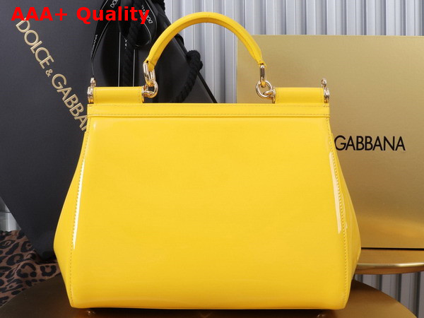 Dolce Gabbana Large Sicily Handbag in Yellow Patent Leather Replica