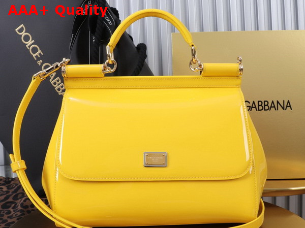 Dolce Gabbana Large Sicily Handbag in Yellow Patent Leather Replica