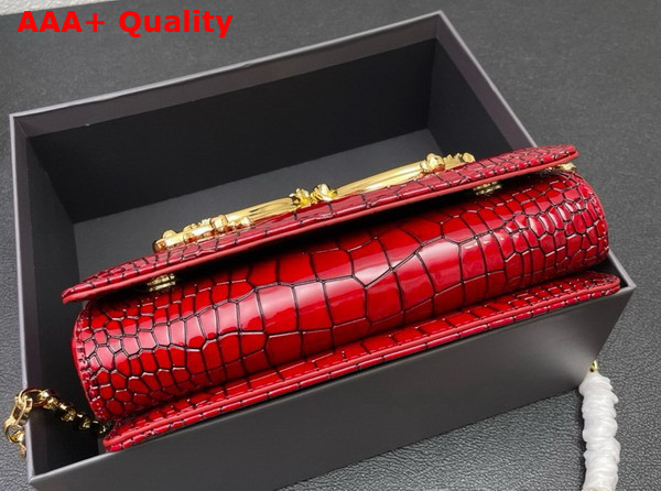 Dolce Gabbana Medium DG Girls Shoulder Bag in Red Croc Effect Calfskin Replica