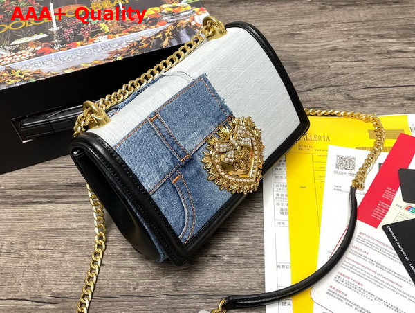 Dolce Gabbana Medium Devotion Bag in Patchwork Denim and Plain Calfskin Denim Replica