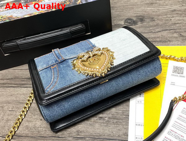 Dolce Gabbana Medium Devotion Bag in Patchwork Denim and Plain Calfskin Denim Replica