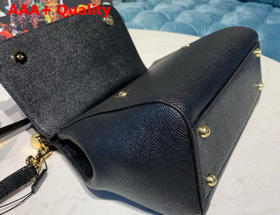 Dolce Gabbana Medium Sicily Bag in Black Dauphine Calfskin Replica