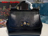 Dolce Gabbana Medium Sicily Bag in Black Lizard Embossed Calfskin Replica