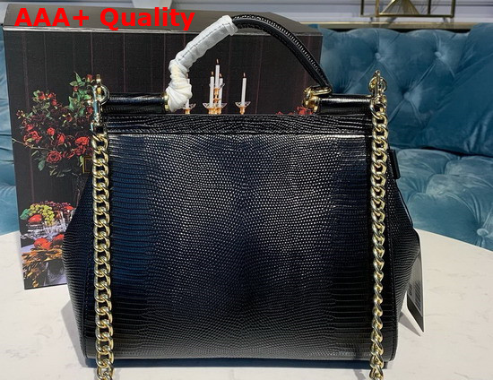 Dolce Gabbana Medium Sicily Bag in Black Lizard Embossed Calfskin Replica