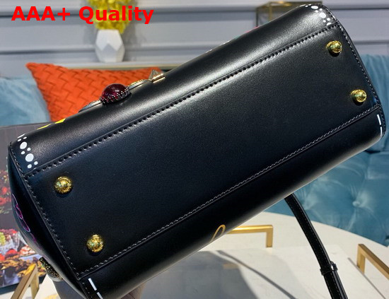Dolce Gabbana Medium Sicily Bag in Black Printed Calfskin with Rose Replica
