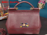 Dolce Gabbana Medium Sicily Bag in Bordeaux Lizard Embossed Calfskin Replica