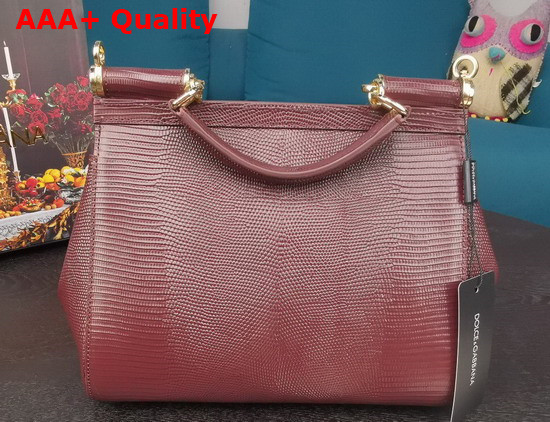 Dolce Gabbana Medium Sicily Bag in Bordeaux Lizard Embossed Calfskin Replica