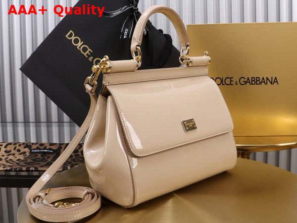 Dolce Gabbana Medium Sicily Handbag in Beige Patent Leather Replica