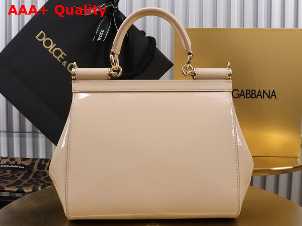 Dolce Gabbana Medium Sicily Handbag in Beige Patent Leather Replica