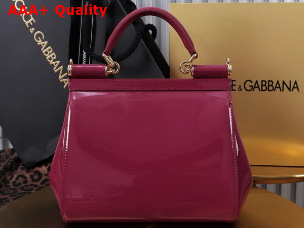 Dolce Gabbana Medium Sicily Handbag in Burgundy Patent Leather Replica
