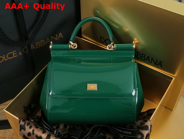 Dolce Gabbana Medium Sicily Handbag in Green Patent Leather Replica