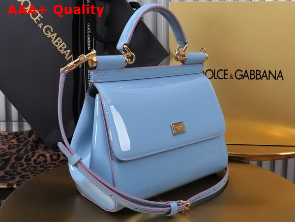 Dolce Gabbana Medium Sicily Handbag in Light Blue Patent Leather Replica