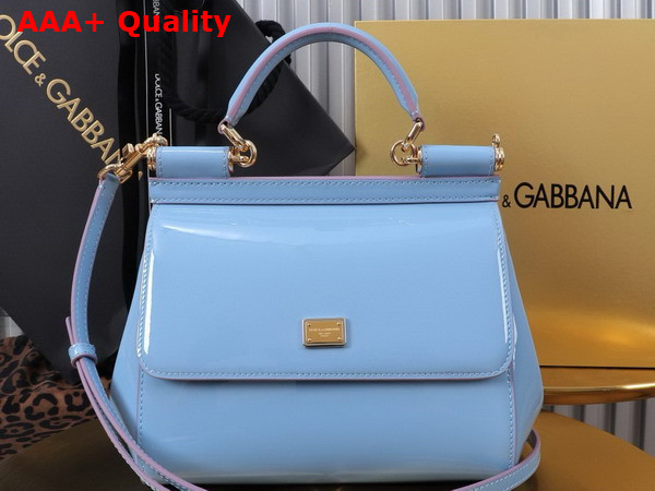 Dolce Gabbana Medium Sicily Handbag in Light Blue Patent Leather Replica