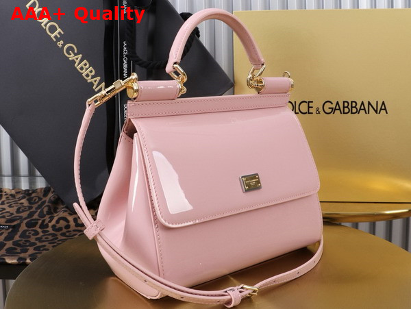 Dolce Gabbana Medium Sicily Handbag in Pink Patent Leather Replica