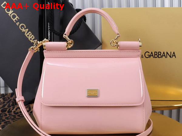 Dolce Gabbana Medium Sicily Handbag in Pink Patent Leather Replica