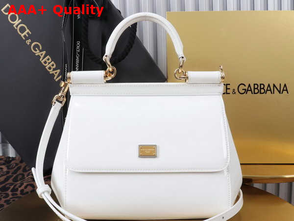 Dolce Gabbana Medium Sicily Handbag in White Patent Leather Replica