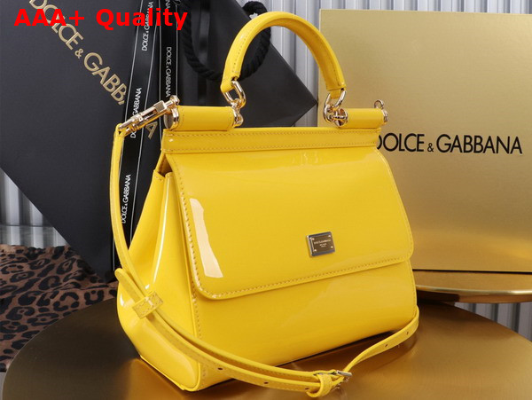Dolce Gabbana Medium Sicily Handbag in Yellow Patent Leather Replica