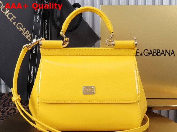 Dolce Gabbana Medium Sicily Handbag in Yellow Patent Leather Replica