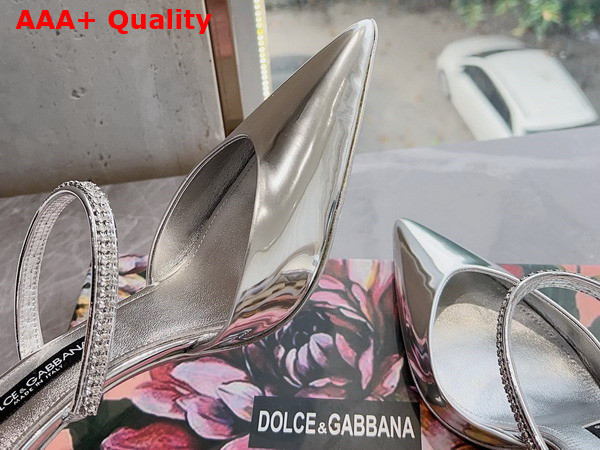 Dolce Gabbana Metallic Calfskin Mules with Embroidery in Silver Replica