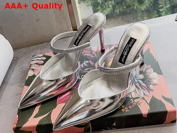 Dolce Gabbana Metallic Calfskin Mules with Embroidery in Silver Replica