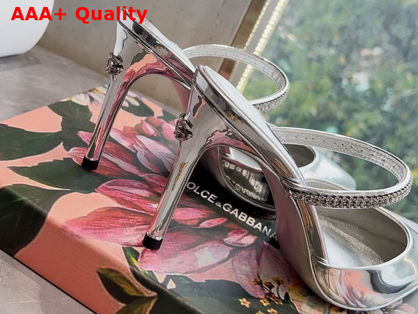 Dolce Gabbana Metallic Calfskin Mules with Embroidery in Silver Replica
