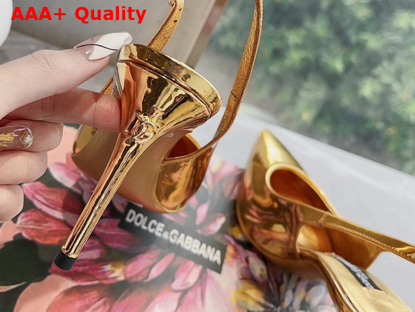 Dolce Gabbana Metallic Calfskin Slingback Pump with Embroidery in Gold Replica