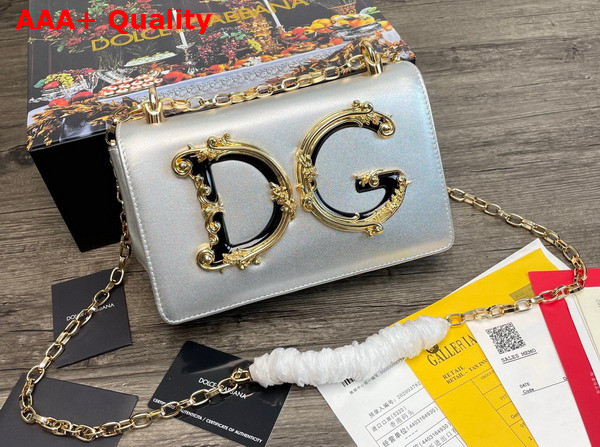Dolce Gabbana Nappa Leather DG Girls Shoulder Bag in Silver Replica