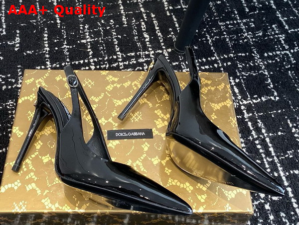 Dolce Gabbana Patent Leather Slingbacks in Black Replica