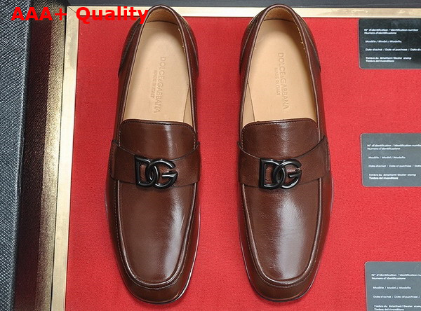 Dolce Gabbana Polished Calfskin Slippers in Brown for Men Replica