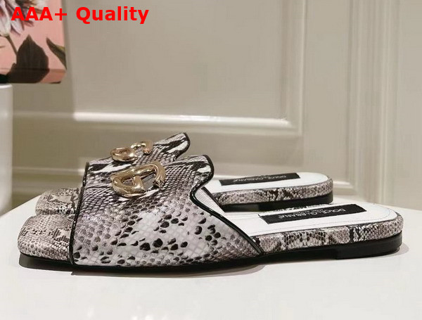 Dolce Gabbana Python Skin Slides with DG Logo in White Replica
