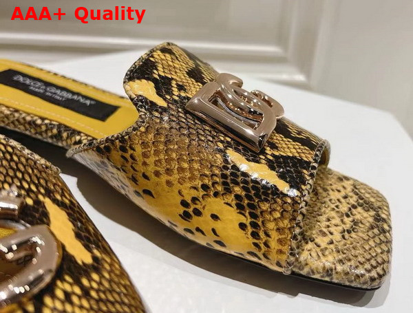 Dolce Gabbana Python Skin Slides with DG Logo in Yellow Replica
