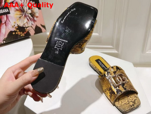 Dolce Gabbana Python Skin Slides with DG Logo in Yellow Replica