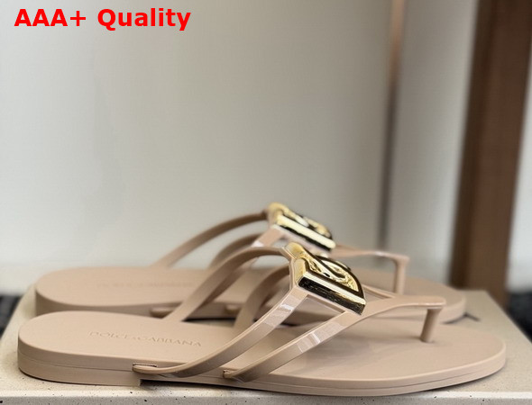 Dolce Gabbana Rubber Beachwear Flip Flops Beige Replica