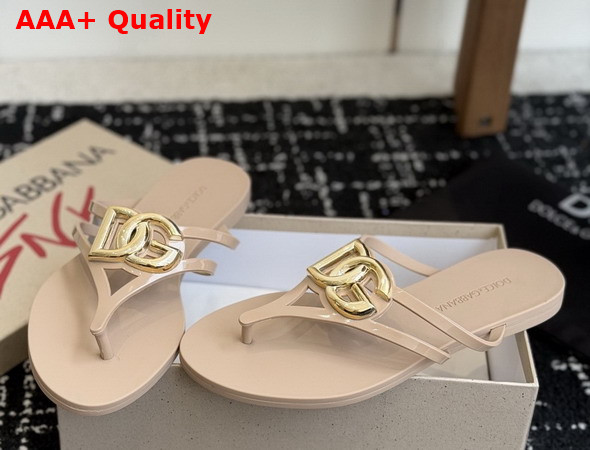 Dolce Gabbana Rubber Beachwear Flip Flops Beige Replica