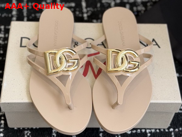 Dolce Gabbana Rubber Beachwear Flip Flops Beige Replica