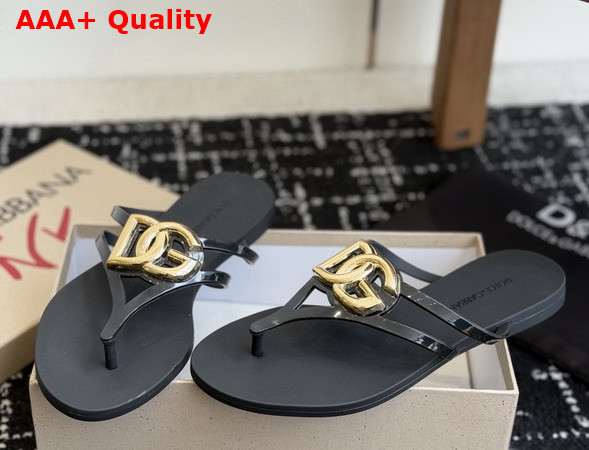 Dolce Gabbana Rubber Beachwear Flip Flops Black Replica