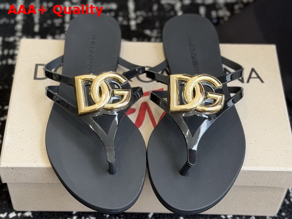 Dolce Gabbana Rubber Beachwear Flip Flops Black Replica